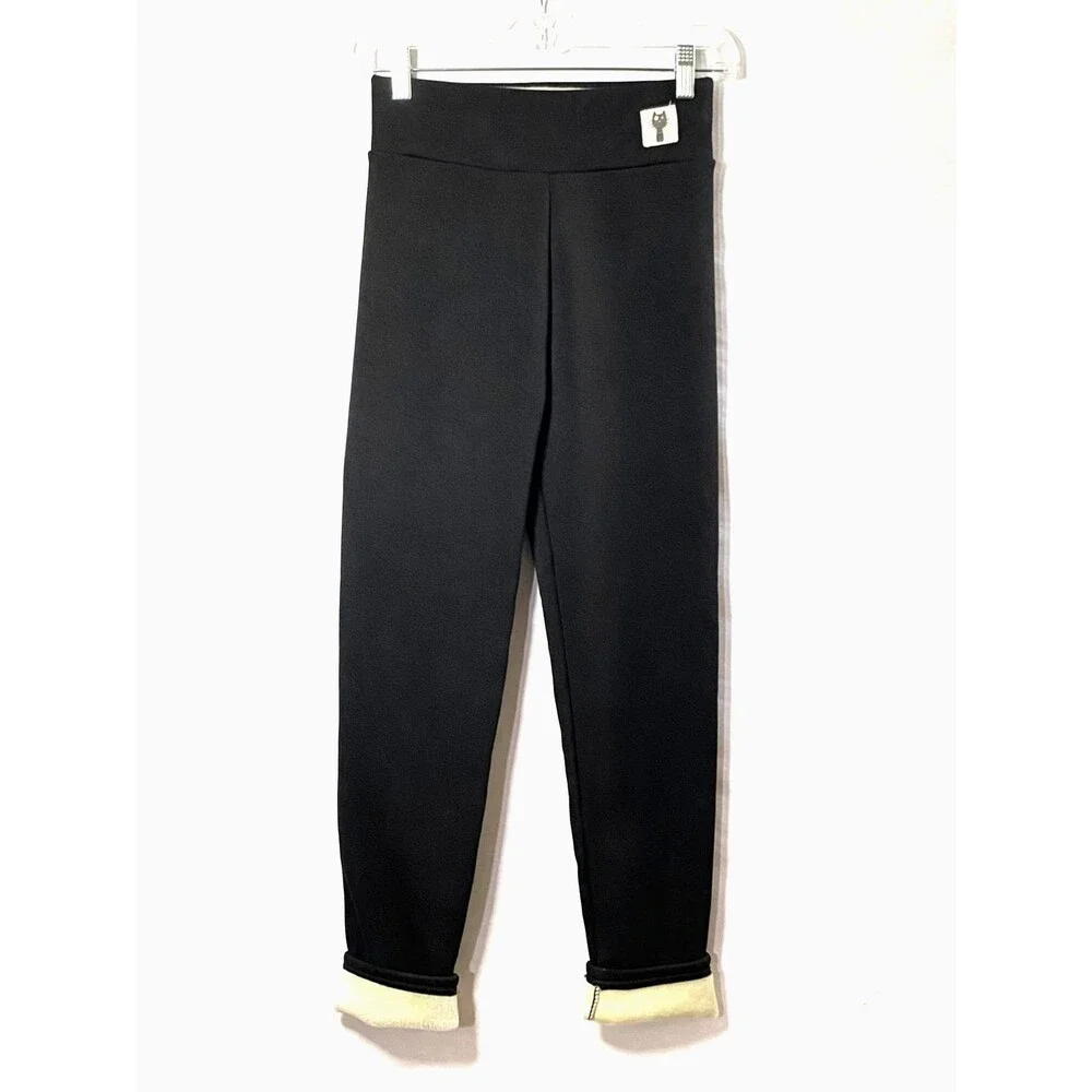 SIAEAMRG Sherpa Fleece Leggings Womens Estimated Size Medium Black Cream Read - Picture 5 of 14